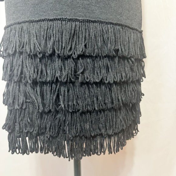 Calvin Klein Sz L Dark Heather Grey 3/4 Sleeves Crew Neck Fringe Sweater Dress - Picture 10 of 14
